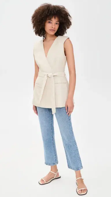 Good American Linen Blend Sleeveless Belted Vest Oat | Thumbnail 5 Good American Linen Blend Sleeveless Belted Vest Oat | Thumbnail 5