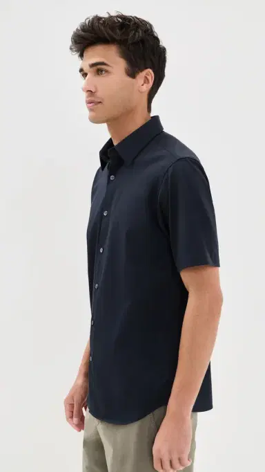 Theory Structure Knit Irving Short Sleeve Shirt Eclipse | Thumbnail 4 Theory Structure Knit Irving Short Sleeve Shirt Eclipse | Thumbnail 4