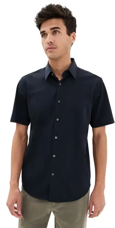 Theory Structure Knit Irving Short Sleeve Shirt Eclipse | Thumbnail 1 Theory Structure Knit Irving Short Sleeve Shirt Eclipse | Thumbnail 1