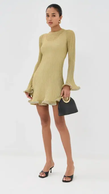 SIMKHAI Zelda ong Sleeve Mini Dress Gold | Thumbnail 5 SIMKHAI Zelda ong Sleeve Mini Dress Gold | Thumbnail 5
