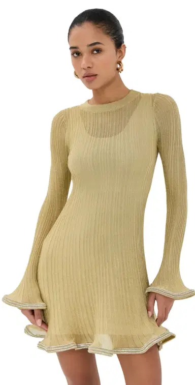 SIMKHAI Zelda ong Sleeve Mini Dress Gold | Thumbnail 1 SIMKHAI Zelda ong Sleeve Mini Dress Gold | Thumbnail 1