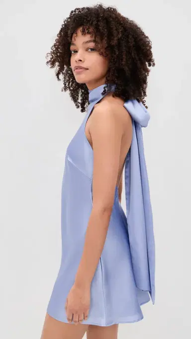 Show Me Your Mumu Lisa Mini Dress Borrowed Blue uxe Satin | Thumbnail 4 Show Me Your Mumu Lisa Mini Dress Borrowed Blue uxe Satin | Thumbnail 4