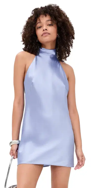 Show Me Your Mumu Lisa Mini Dress Borrowed Blue uxe Satin | Thumbnail 1 Show Me Your Mumu Lisa Mini Dress Borrowed Blue uxe Satin | Thumbnail 1