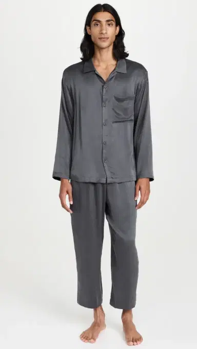 Lunya Washable ilk Button Up Pajamas et Meditative Grey | Thumbnail 2 Lunya Washable ilk Button Up Pajamas et Meditative Grey | Thumbnail 2