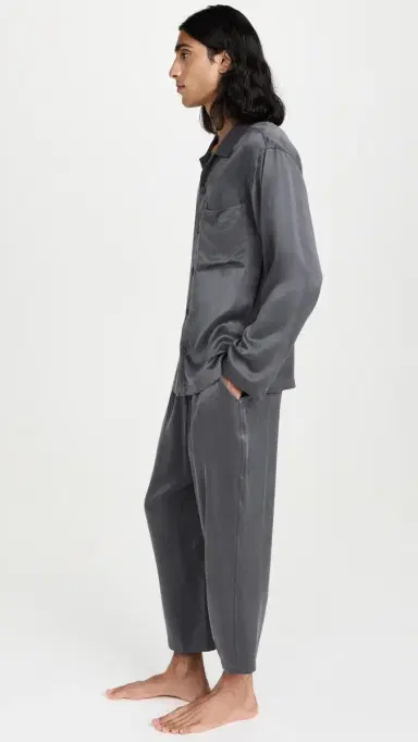 Lunya Washable ilk Button Up Pajamas et Meditative Grey | Thumbnail 4 Lunya Washable ilk Button Up Pajamas et Meditative Grey | Thumbnail 4