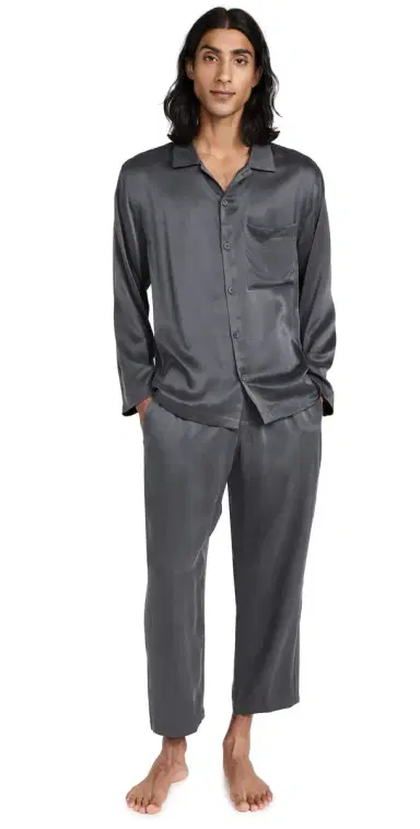 Lunya Washable ilk Button Up Pajamas et Meditative Grey | Thumbnail 1 Lunya Washable ilk Button Up Pajamas et Meditative Grey | Thumbnail 1