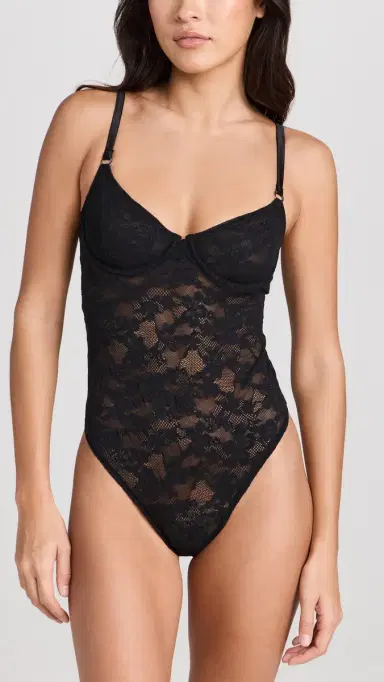 Fleur du Mal e Stretch Multifit Lace Thong Bodysuit Black | Thumbnail 2 Fleur du Mal e Stretch Multifit Lace Thong Bodysuit Black | Thumbnail 2