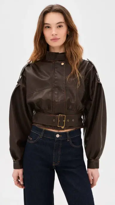 Lioness Gigi Faux Leather Bomber Jacket Chocolate | Thumbnail 2 Lioness Gigi Faux Leather Bomber Jacket Chocolate | Thumbnail 2