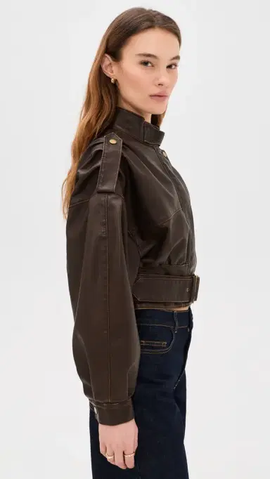 Lioness Gigi Faux Leather Bomber Jacket Chocolate | Thumbnail 4 Lioness Gigi Faux Leather Bomber Jacket Chocolate | Thumbnail 4