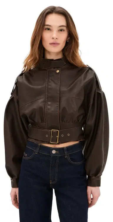 Lioness Gigi Faux Leather Bomber Jacket Chocolate | Thumbnail 1 Lioness Gigi Faux Leather Bomber Jacket Chocolate | Thumbnail 1