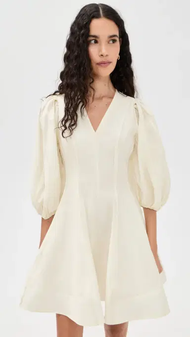 English Factory Puff Sleeve Flare Mini Dress Cream | Thumbnail 2 English Factory Puff Sleeve Flare Mini Dress Cream | Thumbnail 2