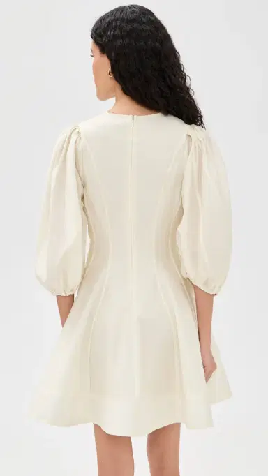 English Factory Puff Sleeve Flare Mini Dress Cream | Thumbnail 3 English Factory Puff Sleeve Flare Mini Dress Cream | Thumbnail 3