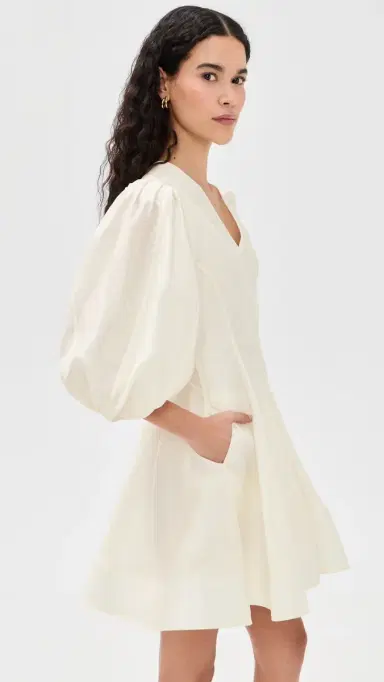 English Factory Puff Sleeve Flare Mini Dress Cream | Thumbnail 4 English Factory Puff Sleeve Flare Mini Dress Cream | Thumbnail 4