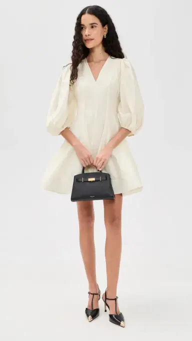 English Factory Puff Sleeve Flare Mini Dress Cream | Thumbnail 5 English Factory Puff Sleeve Flare Mini Dress Cream | Thumbnail 5