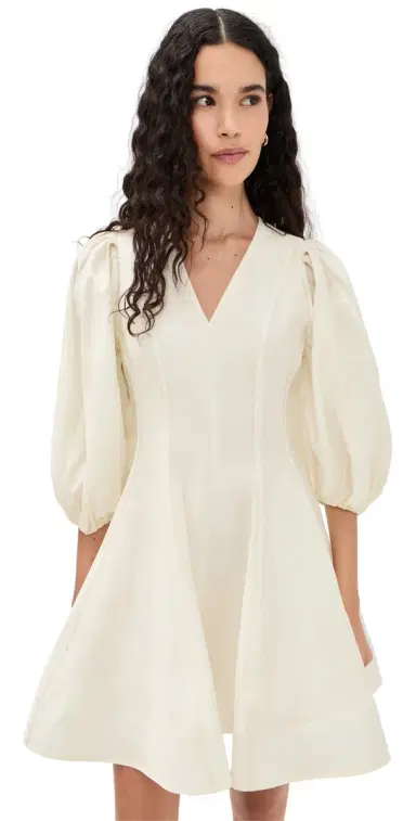 English Factory Puff Sleeve Flare Mini Dress Cream | Thumbnail 1 English Factory Puff Sleeve Flare Mini Dress Cream | Thumbnail 1