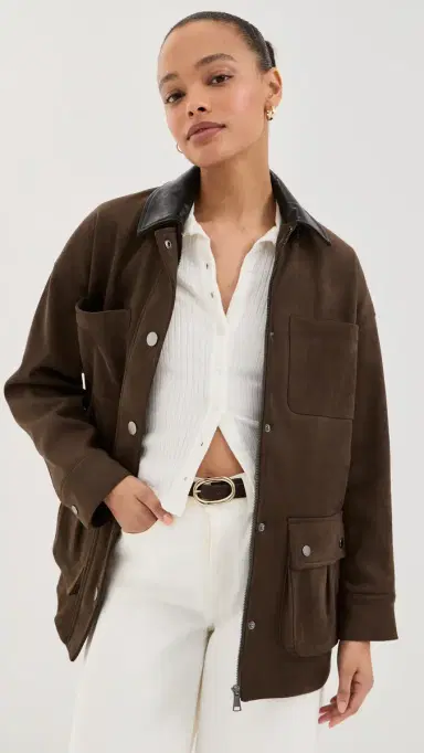 LE BOP Rowan Faux Suede Utility Jacket Coffee | Thumbnail 3 LE BOP Rowan Faux Suede Utility Jacket Coffee | Thumbnail 3