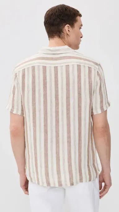 Faherty hort leeve Palma Linen Camp hirt Island Brown tripe | Thumbnail 3 Faherty hort leeve Palma Linen Camp hirt Island Brown tripe | Thumbnail 3
