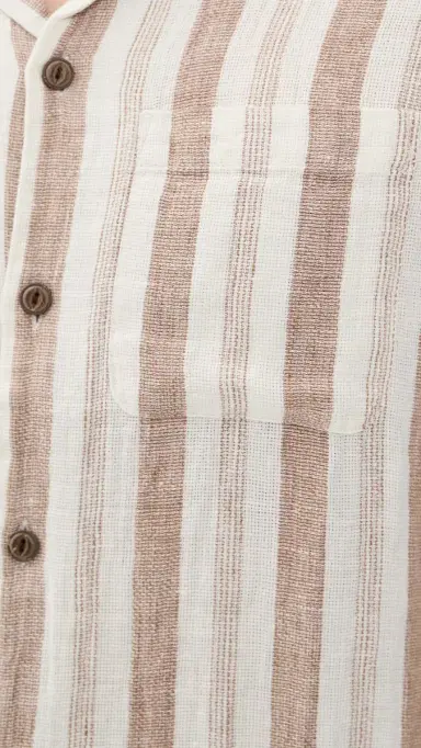 Faherty Short Sleeve Palma Linen Camp Shirt Island Brown Stripe | Thumbnail 6 Faherty Short Sleeve Palma Linen Camp Shirt Island Brown Stripe | Thumbnail 6