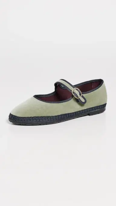 Flabelus Velvet Mary Jane Flats Light Green | Thumbnail 2 Flabelus Velvet Mary Jane Flats Light Green | Thumbnail 2