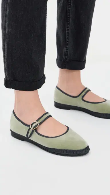 Flabelus Velvet Mary Jane Flats Light Green | Thumbnail 3 Flabelus Velvet Mary Jane Flats Light Green | Thumbnail 3