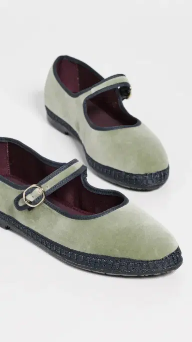 Flabelus Velvet Mary Jane Flats Light Green | Thumbnail 5 Flabelus Velvet Mary Jane Flats Light Green | Thumbnail 5