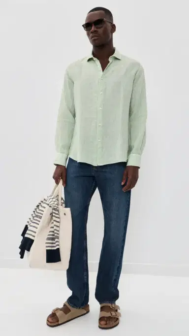 Fedeli Nick Linen Button Down Shirt Pistacchio | Thumbnail 5 Fedeli Nick Linen Button Down Shirt Pistacchio | Thumbnail 5