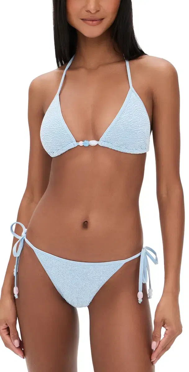 Gina Beaded Bikini Set Metallic Ice Blue One Size Gina Beaded Bikini Set Metallic Ice Blue One Size