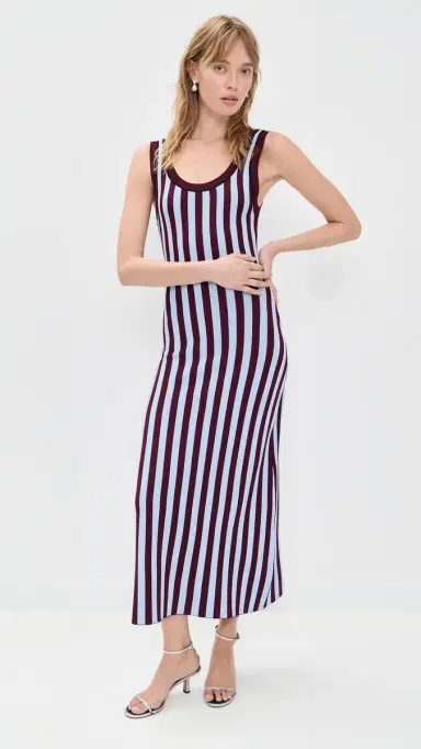 LE BOP Striped Jacquard Dress Burgundy/Light Blue | Thumbnail 2 LE BOP Striped Jacquard Dress Burgundy/Light Blue | Thumbnail 2