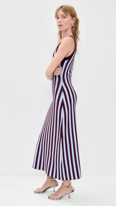 LE BOP Striped Jacquard Dress Burgundy/Light Blue | Thumbnail 4 LE BOP Striped Jacquard Dress Burgundy/Light Blue | Thumbnail 4