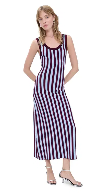LE BOP Striped Jacquard Dress Burgundy/Light Blue | Thumbnail 1 LE BOP Striped Jacquard Dress Burgundy/Light Blue | Thumbnail 1