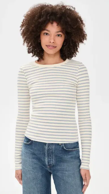 Askk NY Long Sleeve Ribbed Crewneck Double Stripe Blue | Thumbnail 2 Askk NY Long Sleeve Ribbed Crewneck Double Stripe Blue | Thumbnail 2