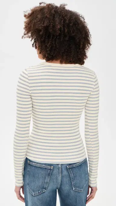 Askk NY Long Sleeve Ribbed Crewneck Double Stripe Blue | Thumbnail 3 Askk NY Long Sleeve Ribbed Crewneck Double Stripe Blue | Thumbnail 3