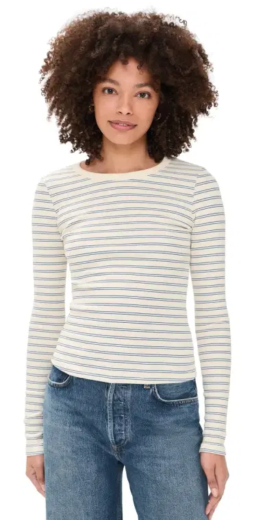 Askk NY Long Sleeve Ribbed Crewneck Double Stripe Blue | Thumbnail 1 Askk NY Long Sleeve Ribbed Crewneck Double Stripe Blue | Thumbnail 1