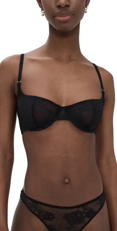 Fleur du Mal Bouquet Lace Scooped Balconette Bra Black 34D | Thumbnail 1 Fleur du Mal Bouquet Lace Scooped Balconette Bra Black 34D | Thumbnail 1