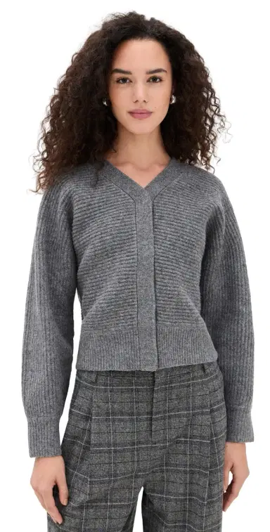 LE BOP ira Stitched Cardigan Charcoal | Thumbnail 1 LE BOP ira Stitched Cardigan Charcoal | Thumbnail 1