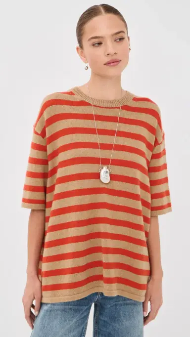 The Elder Statesman Unisex cout tripe Cashmere Knit Tee and/Tigerlily | Thumbnail 3 The Elder Statesman Unisex cout tripe Cashmere Knit Tee and/Tigerlily | Thumbnail 3