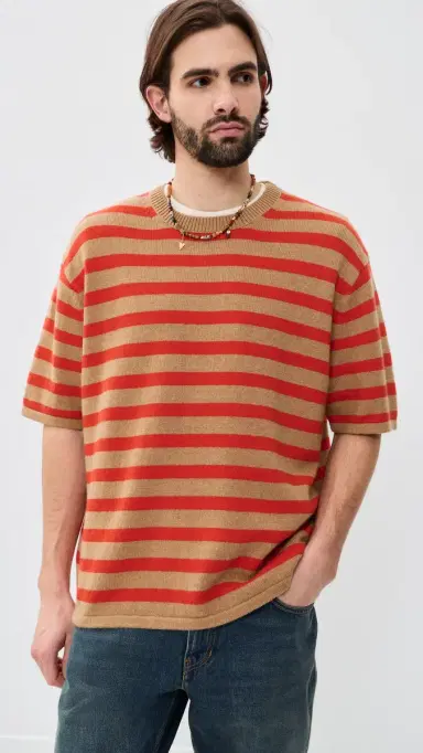 The Elder Statesman Unisex cout tripe Cashmere Knit Tee and/Tigerlily | Thumbnail 4 The Elder Statesman Unisex cout tripe Cashmere Knit Tee and/Tigerlily | Thumbnail 4