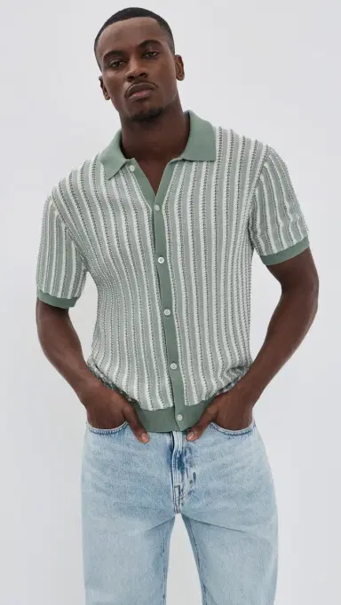Madewell Core Cotton Vertical Stripe Polo Frosted Cypress | Thumbnail 2 Madewell Core Cotton Vertical Stripe Polo Frosted Cypress | Thumbnail 2