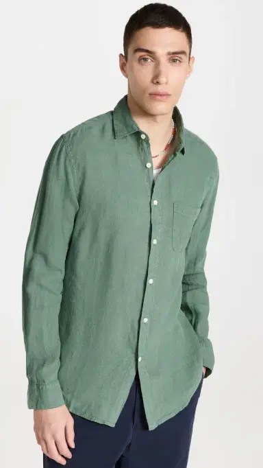 Portuguese Flannel Linen Shirt Dry Green M | Thumbnail 2 Portuguese Flannel Linen Shirt Dry Green M | Thumbnail 2