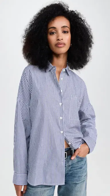 Alex Mill Jo hirt in triped Paper Poplin Navy/White | Thumbnail 2 Alex Mill Jo hirt in triped Paper Poplin Navy/White | Thumbnail 2