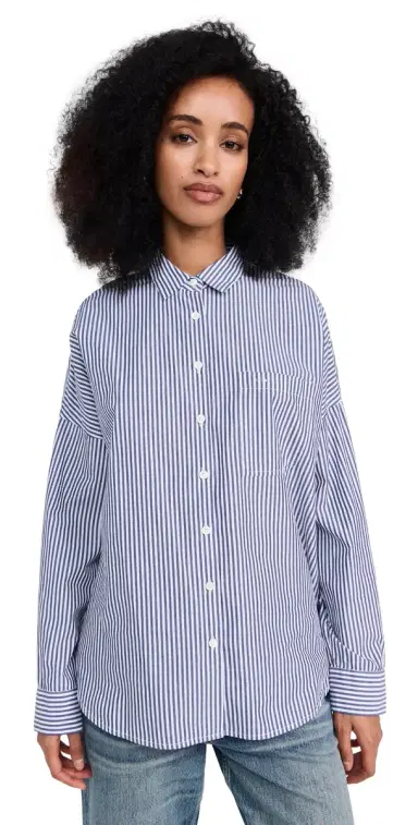 Alex Mill Jo hirt in triped Paper Poplin Navy/White | Thumbnail 1 Alex Mill Jo hirt in triped Paper Poplin Navy/White | Thumbnail 1