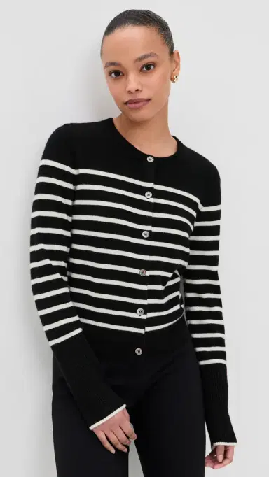 La Ligne Stripe Lean Lines Cashmere Cardigan Black/Cream | Thumbnail 2 La Ligne Stripe Lean Lines Cashmere Cardigan Black/Cream | Thumbnail 2
