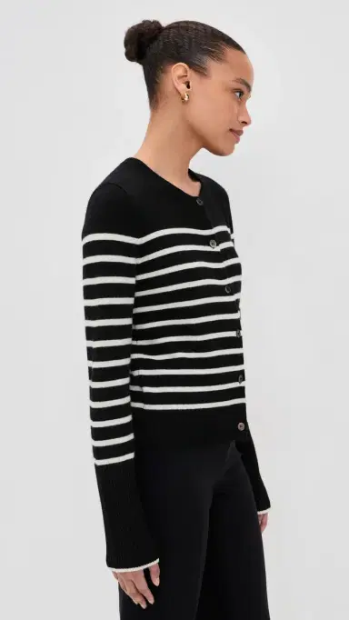 La Ligne Stripe Lean Lines Cashmere Cardigan Black/Cream | Thumbnail 4 La Ligne Stripe Lean Lines Cashmere Cardigan Black/Cream | Thumbnail 4