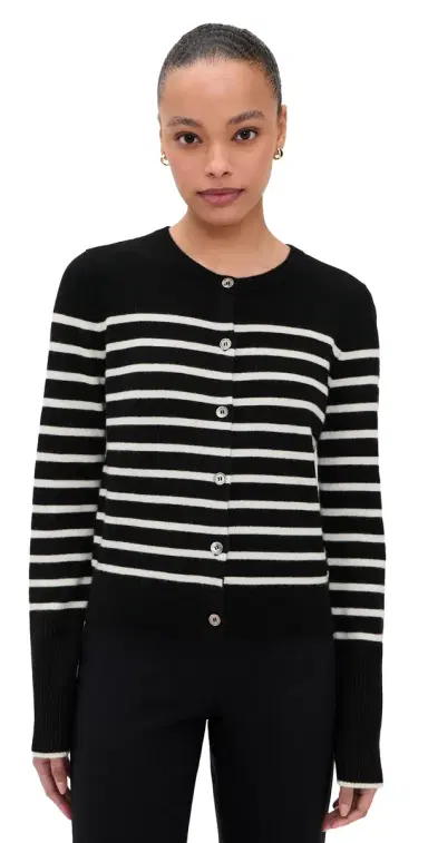 La Ligne Stripe Lean Lines Cashmere Cardigan Black/Cream | Thumbnail 1 La Ligne Stripe Lean Lines Cashmere Cardigan Black/Cream | Thumbnail 1
