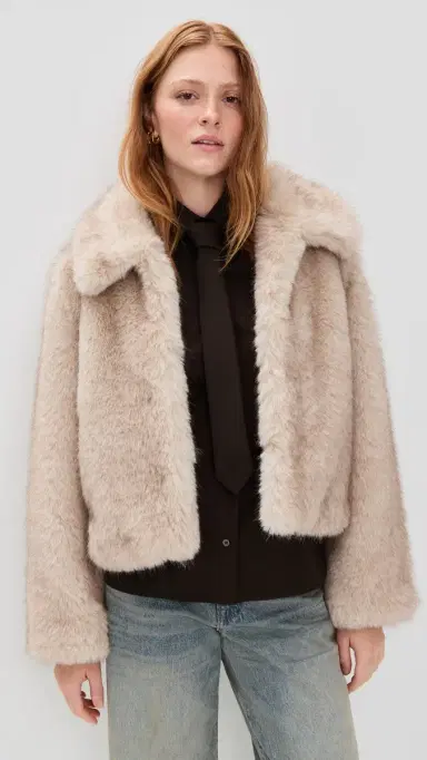 DUNST Faux Fur Cropped Jacket Greyish Beige | Thumbnail 2 DUNST Faux Fur Cropped Jacket Greyish Beige | Thumbnail 2