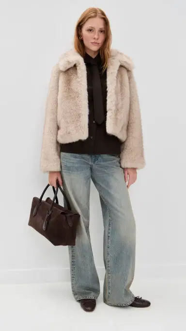 DUNST Faux Fur Cropped Jacket Greyish Beige | Thumbnail 5 DUNST Faux Fur Cropped Jacket Greyish Beige | Thumbnail 5