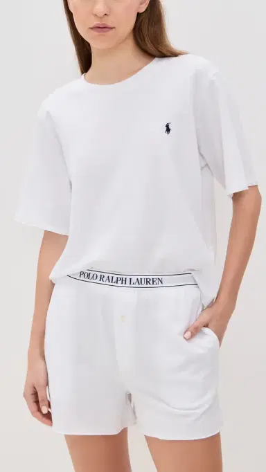 Polo Ralph Lauren French Terry Short Sleeve Pajama Set White | Thumbnail 2 Polo Ralph Lauren French Terry Short Sleeve Pajama Set White | Thumbnail 2