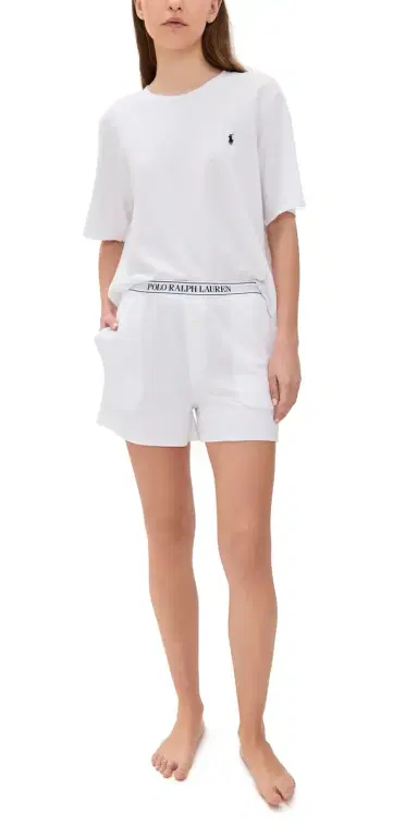 Polo Ralph Lauren French Terry Short Sleeve Pajama Set White | Thumbnail 1 Polo Ralph Lauren French Terry Short Sleeve Pajama Set White | Thumbnail 1