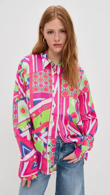 Coniglio Palm Beach Classic Button Down Prism Geo Magenta Grove One Size | Thumbnail 3 Coniglio Palm Beach Classic Button Down Prism Geo Magenta Grove One Size | Thumbnail 3