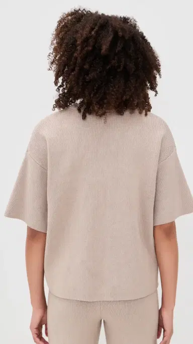 English Factory Collar Knit Half Sleeves Top Taupe | Thumbnail 3 English Factory Collar Knit Half Sleeves Top Taupe | Thumbnail 3